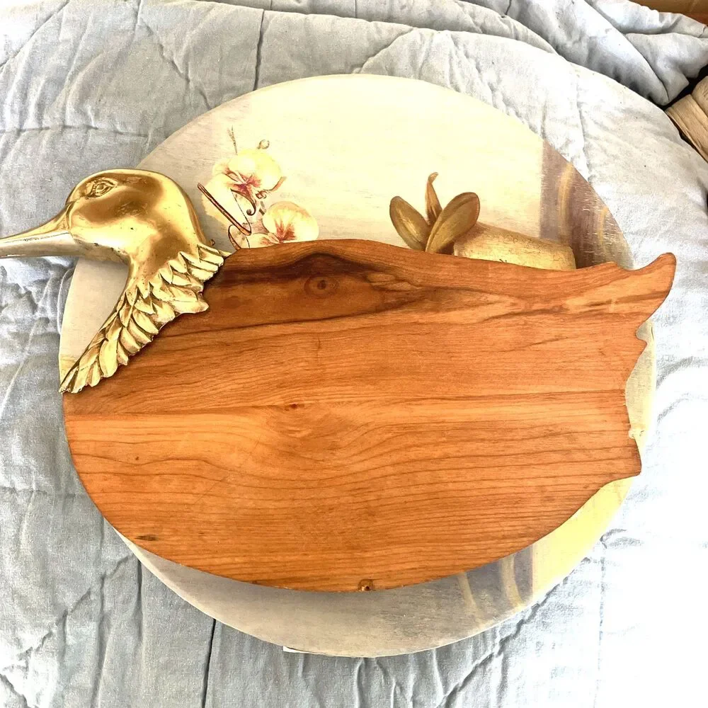 Brass and Wood Duck Cutting Board Charcuterie Cheese Board